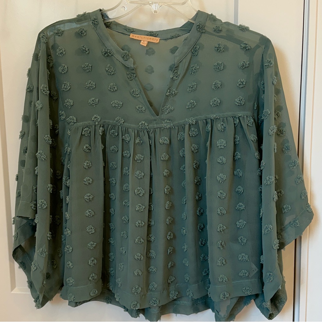 Evolutionary Sheer Dark Turquoise Polka Dot Blouse